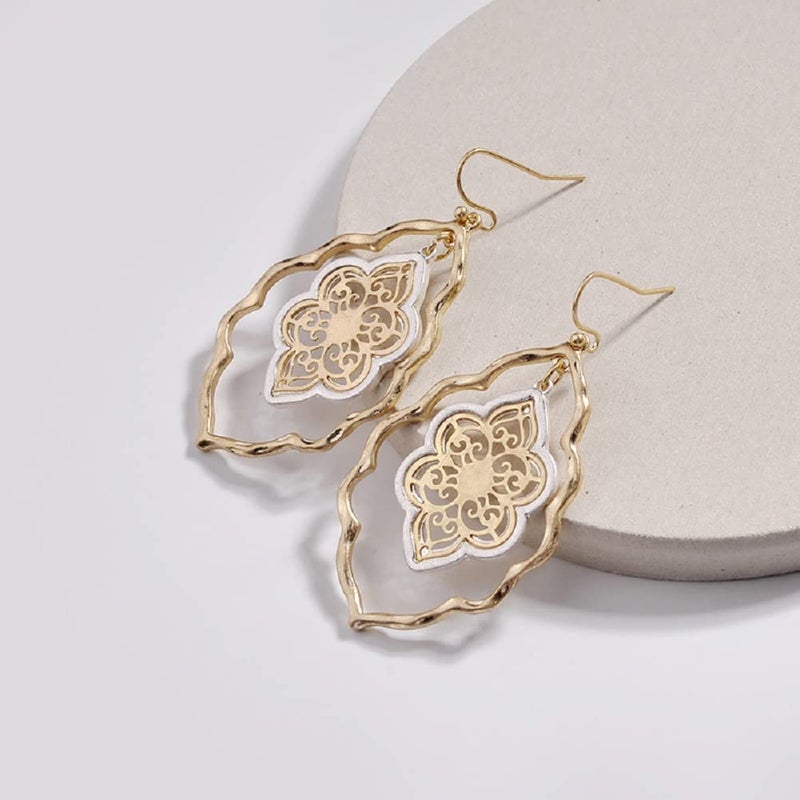 BOGZON Gold Filigree Flower Earrings for Women Dangling Jewelry (gold filigree earrings) - Image 4